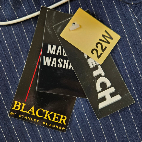 Y2K Vintage Navy Blue White Pinstripe Contrast Piping Bow Detail Blazer 22W Plus - Picture 5 of 7